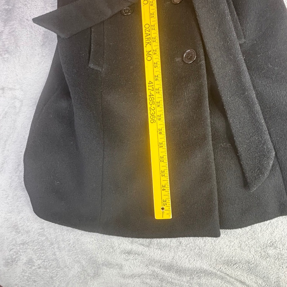 Lauren Ralph Lauren Trench Coat Women 4 Black Wool Blend Faux Fur Collar Belted - Picture 8 of 11